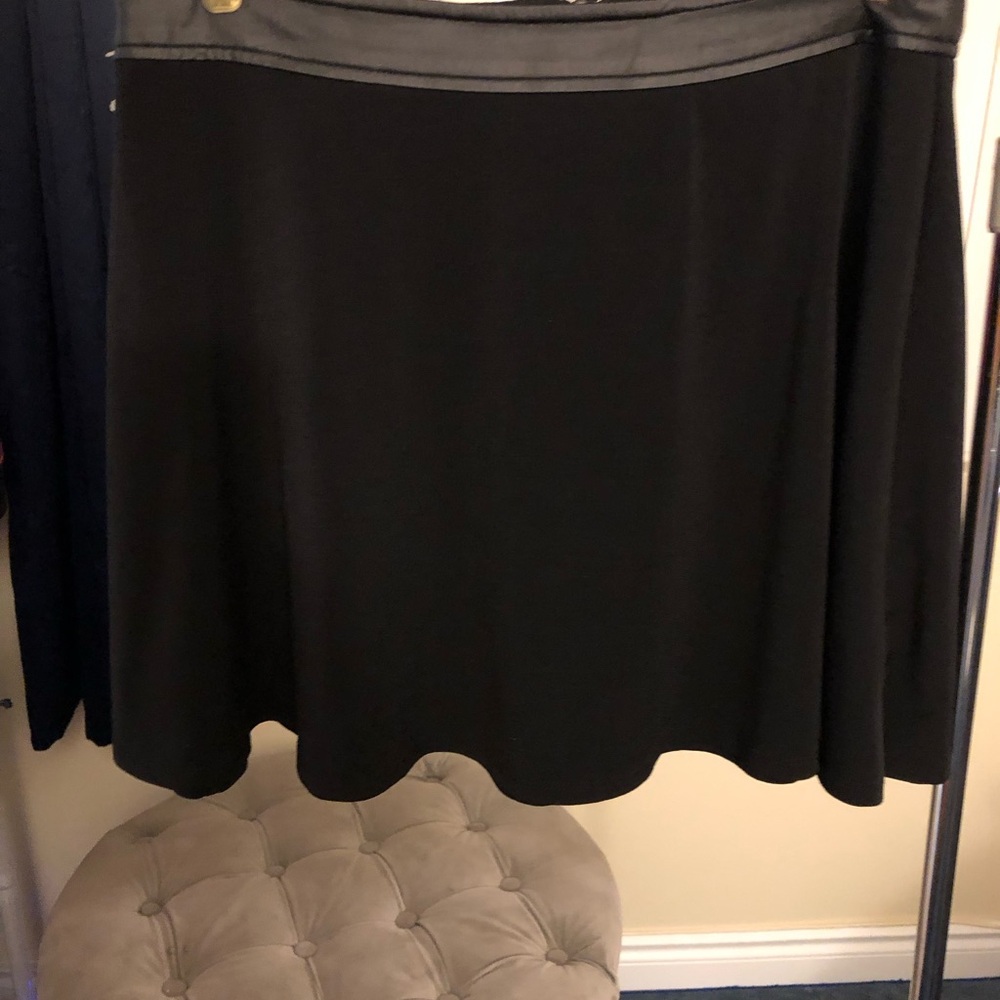 Forever 21 Black Skater Circle Skirt with Faux Leather Waistband